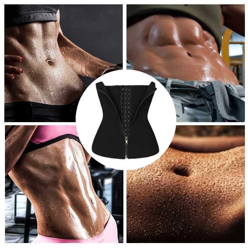 Neopren Sweat Bastu Midja Trimmer Bälte Body Shaper Abdominal Trainer Corset Fat Burning Sport Girdles Modellering Straps Workout X0713