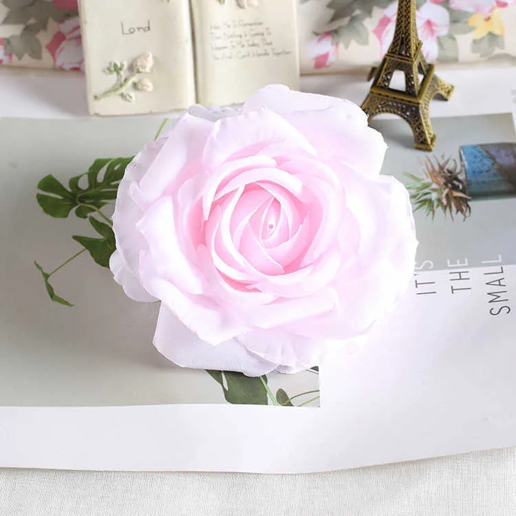 / 12cm grand blanc artificiel rose soie têtes de fleurs bricolage décoration de mariage couronne scrapbooking artisanat fausses fleurs 210624
