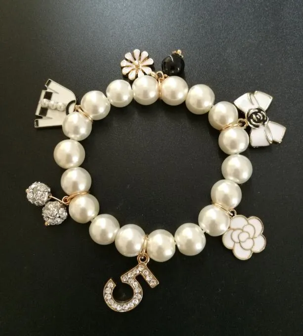 Perlenstränge Charm Perlen Perlenarmbänder Armreifen für Frauen Bijoux Kristall Nr. 5 Luxus C Armband Geschenk Schmuck Fawn222234