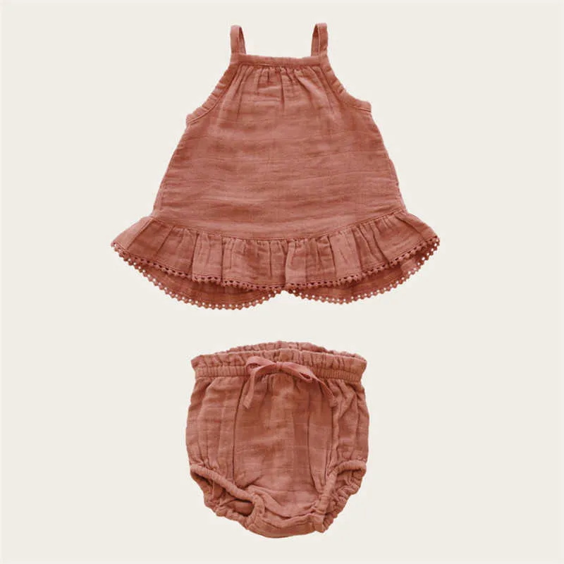 Baby Girl High Quality Cotton Clothes Sets 100% Vintage Toddler Sling Tshirt and Bloomers Outfit J* Kids Brand 210619