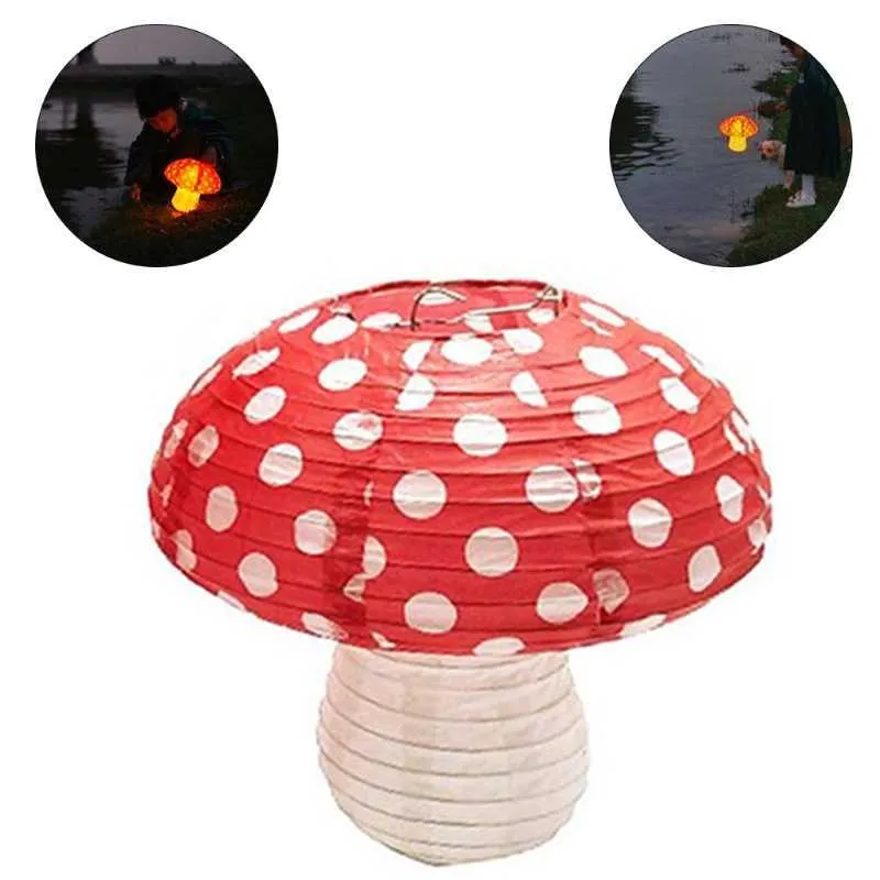 Grandes lanternes en papier en forme de champignon pour décor de fête d'anniversaire suspendue toile de fond d'ornement de champignon 3D pour les infirmières de douche de bébé Q0810230h7794784