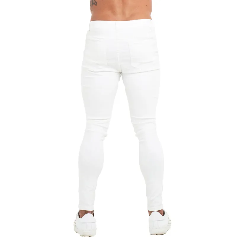 GINGTTO blanc Hip hop haute Stretch jean moulant taille élastique pantalon pour hommes grande taille Silm Fit