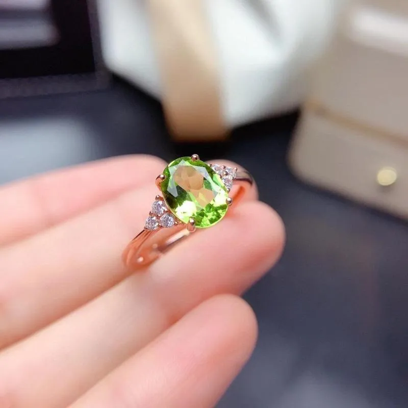 Натуральный зеленый перидот, кольцо из стерлингового серебра с августовским камнем, Handamde, помолвка, свадебный подарок для женщин, ее кластер Ri213b
