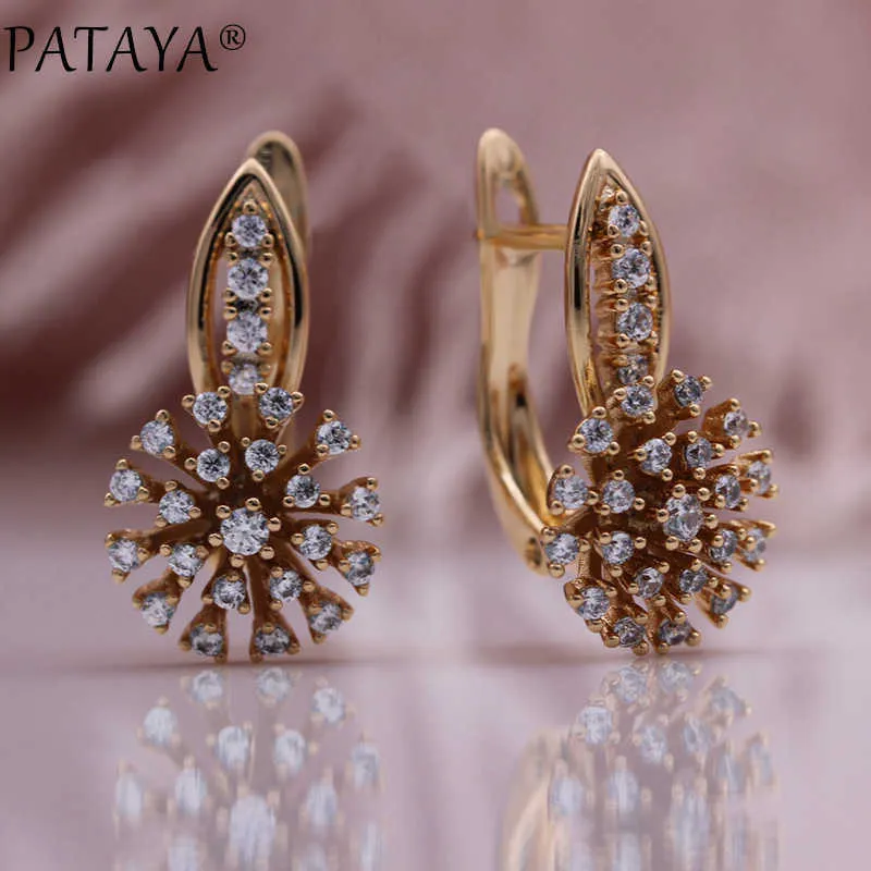 Pataya White Snowflake Natural Zircon Dingle Earring Luxury Fashion Jewelry 585 Rose Gold Wedding Engagement 2106247020554