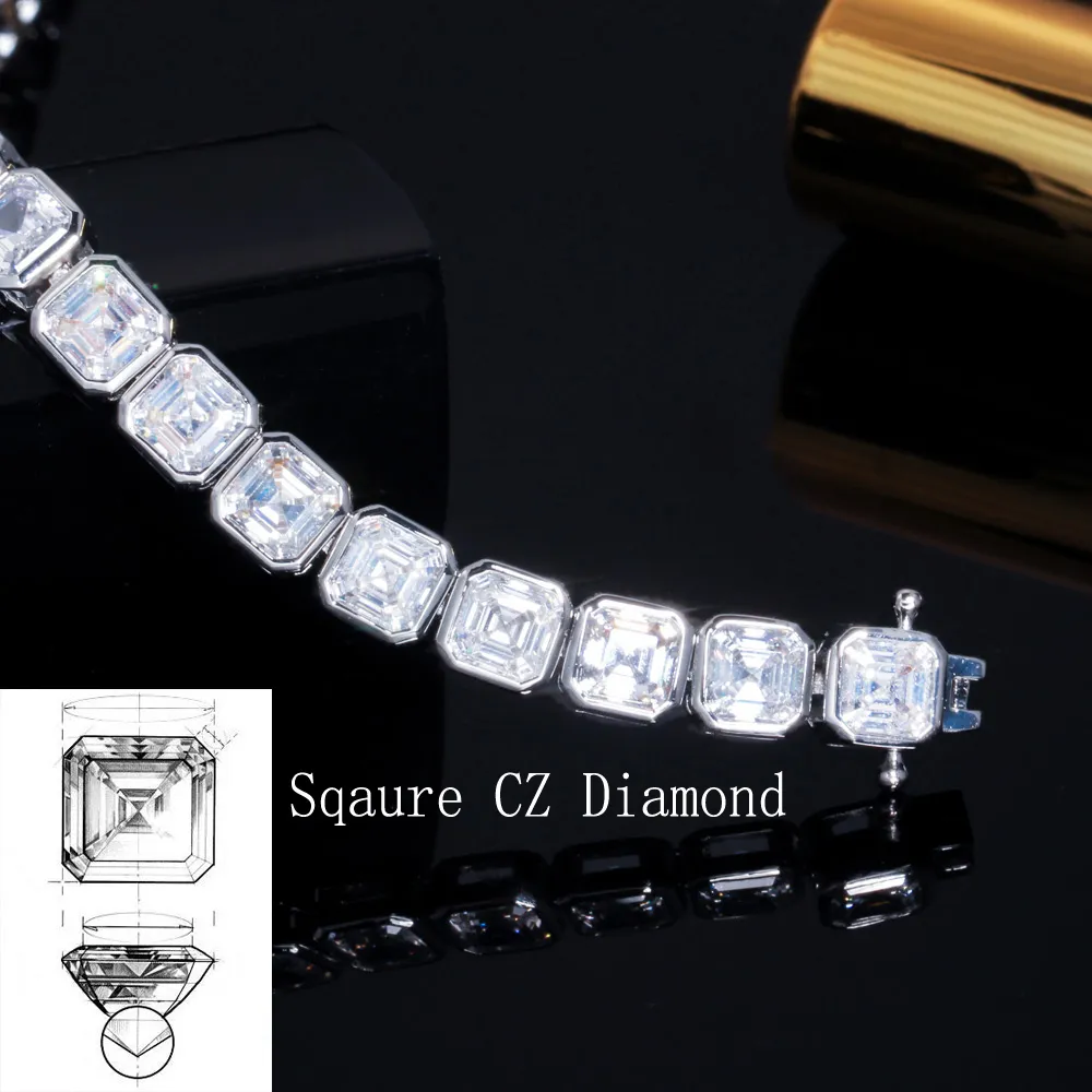 CWWZircons Bling Square Cubic Zirconia Pave Silver Color Bridal Wedding Tennis CZ Bracelets for Women Jewelry Accessories CB260