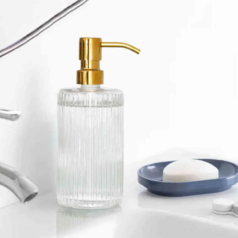 Dispenser di sapone da 400 ml Flacone di shampoo trasparente con pompa in metallo Bottiglie il lavaggio delle mani da bagno Bottiglie detersivo cucina nordica 211222
