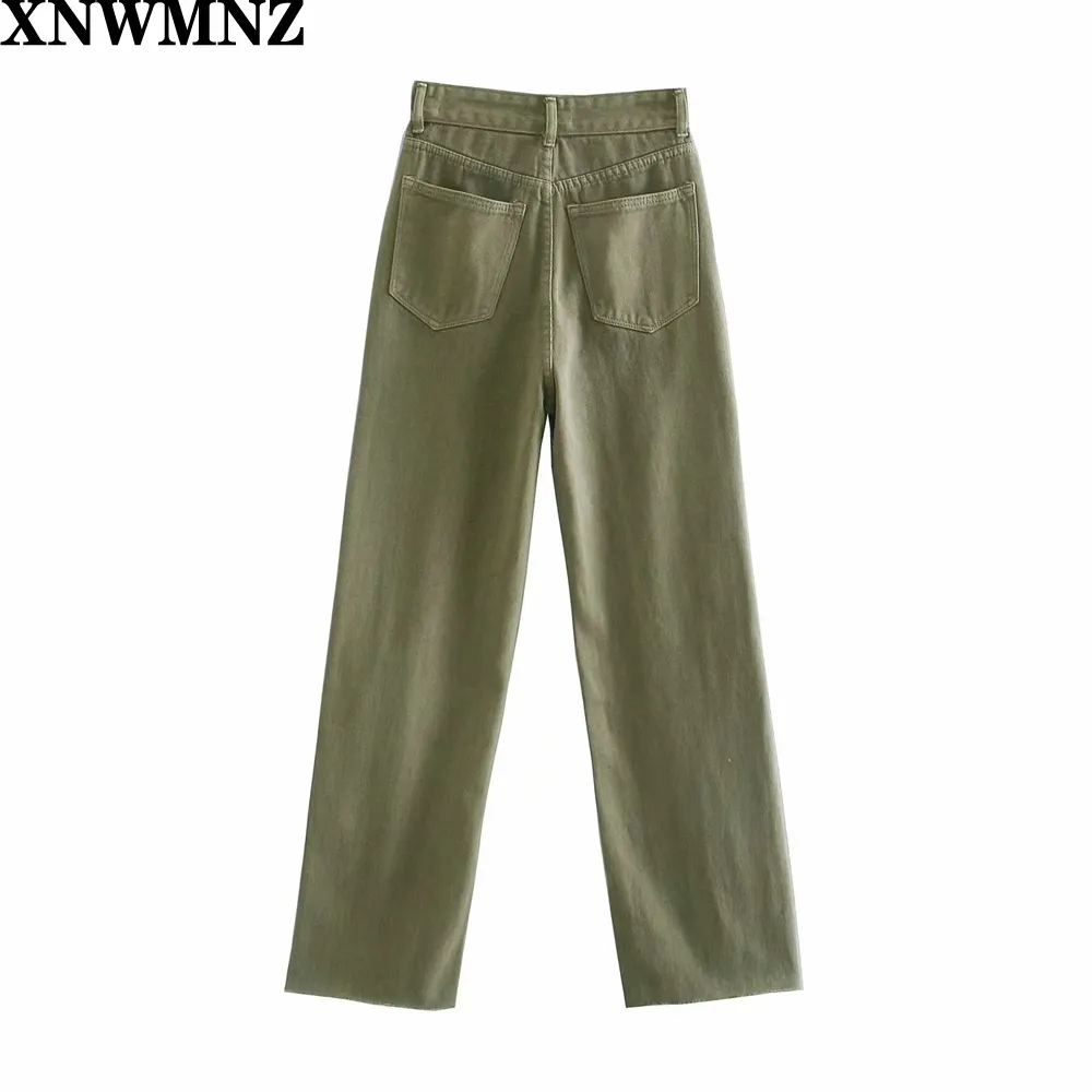 Donna Moda premium anni '90 ritagliata Jeans da donna vintage a vita alta tasca senza cuciture orlo con zip pantaloni casual chic 210520