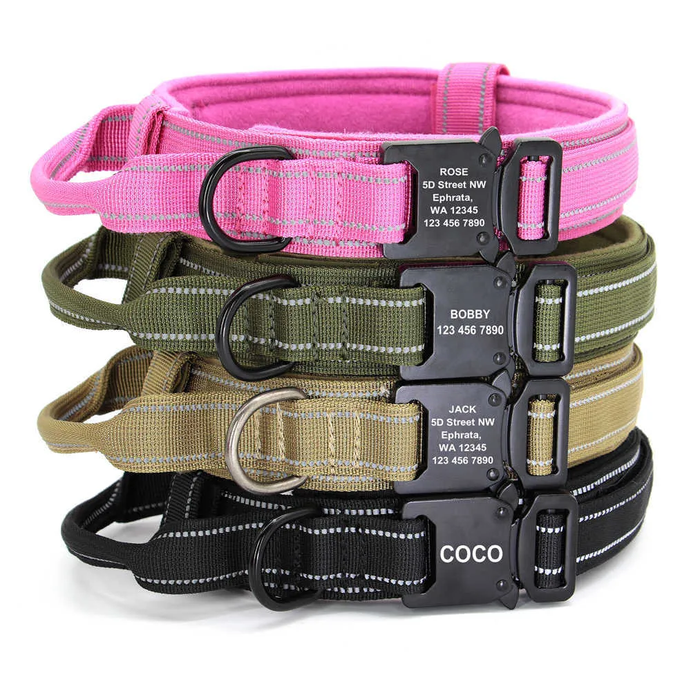 Collare cani tattico personalizzato Collare animali in nylon militare Collare animali domestici personalizzato con maniglia di controllo rapido cani di grossa taglia 211006