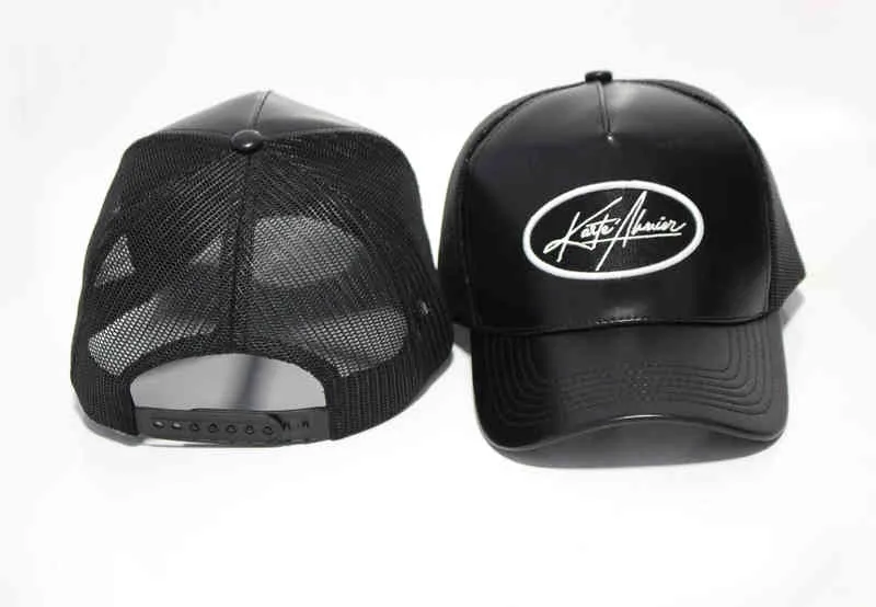 New Trends black Custom 5 Panel Pu leather mh trucker caps hats wholale7576710