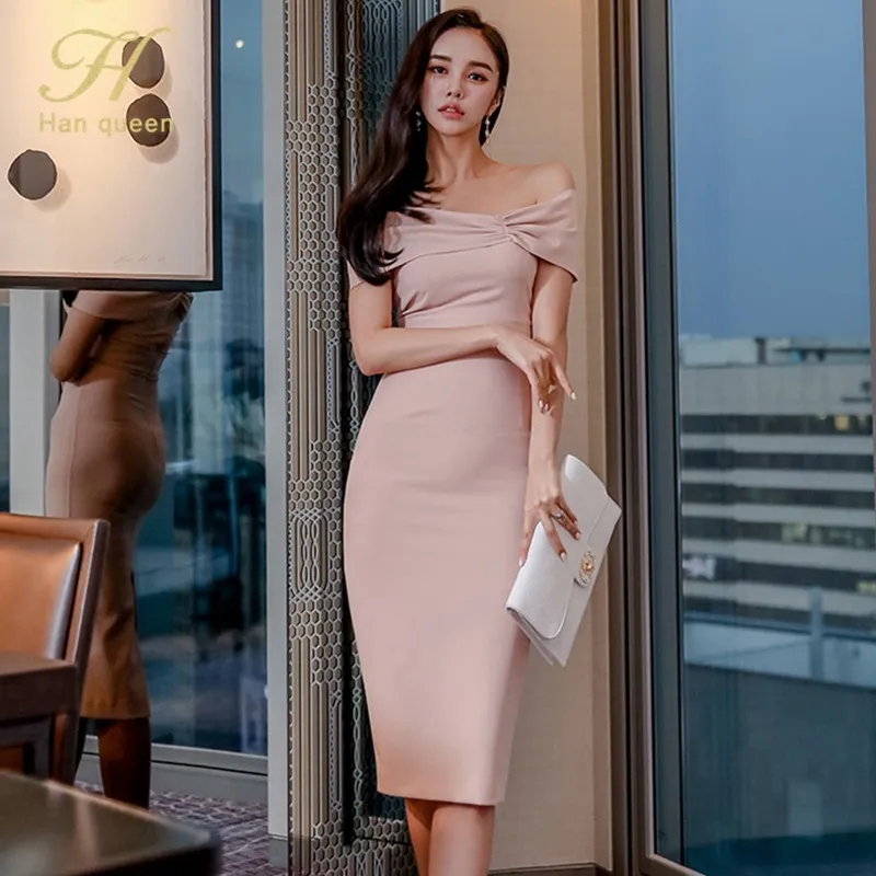 H Han Queen Langes Kleid für alle Altersgruppen, sexy, langärmliges Damen-Kleid für Festtage, schlichte koreanische Partykleider