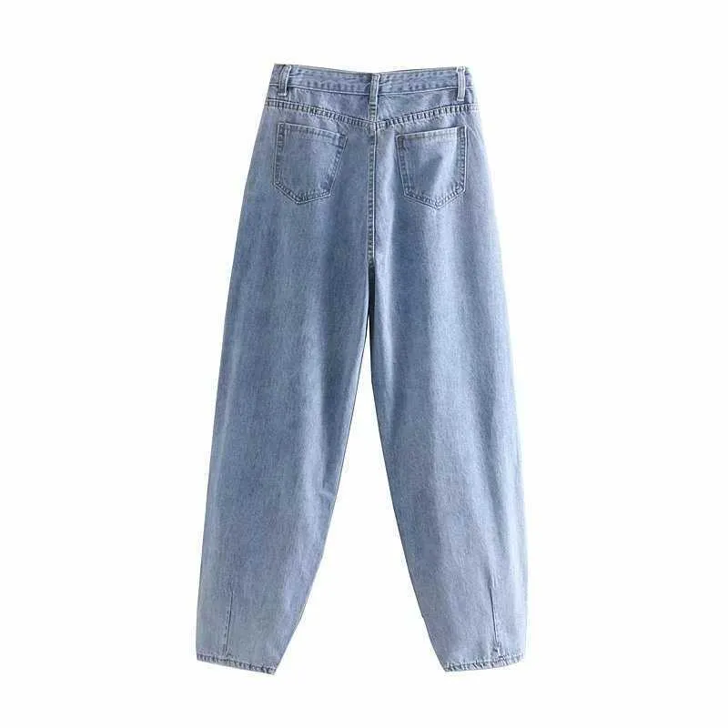 Aachoee mulheres azuis harem jeans solta mãe alta cintura streetwear namorados lavados jeans longos calças fundos slouchy 210629