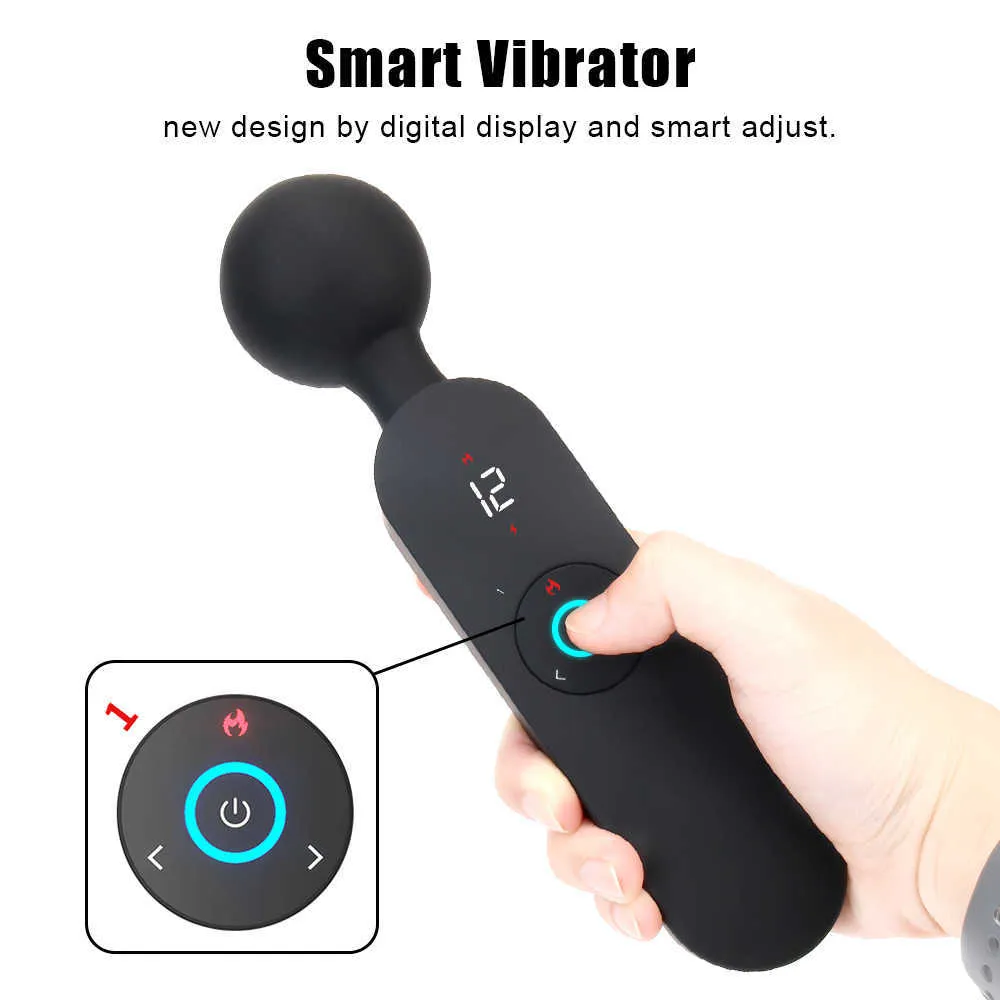 Massageartiklar uppgradering Magic Wand Uppvärmning Vibrator Sexiga leksaker för kvinnor Vuxna 6 hastigheter 12 lägen Smart Digital Display G Spot Klitorisstimulator