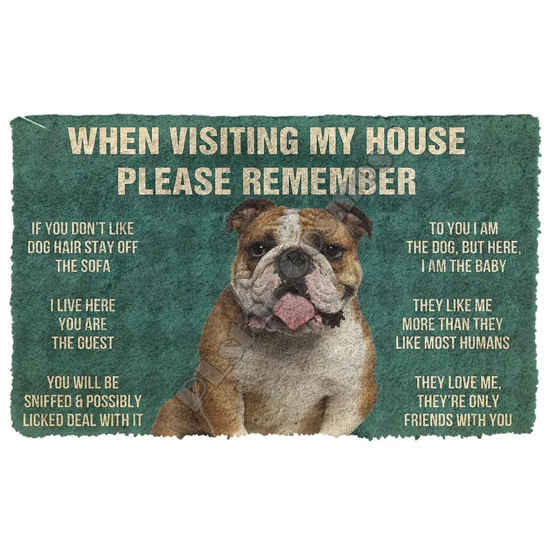 Bitte denken Sie daran, Bulldog Dog's House Rules Fußmatte, Plüschband, für den Innenbereich, rutschfeste Tür- und Fußmatten, Teppich, Dekor, Veranda, 220301