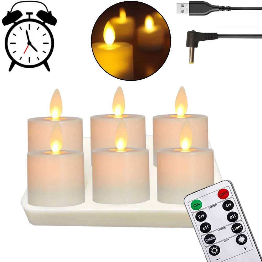 Bougies chauffe-plat à piles LED rechargeables par USB avec télécommande Bougie chauffe-plat sans flamme scintillante réaliste et lumineuse avec mèche mobile H0909