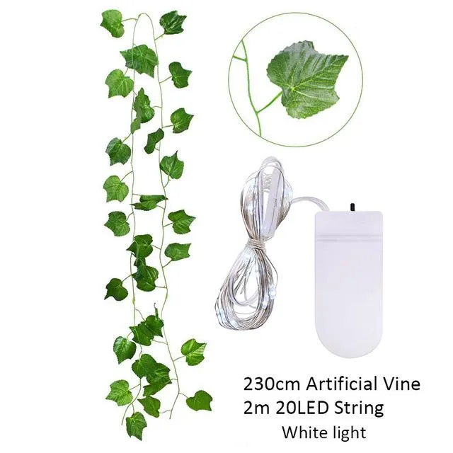 Dekorative Blumen Kränze 2 3m Künstliche Creeper Green Leaf Efeu Rebe mit 2m LED Lichterketten Set DIY Hochzeit Party Licht Gar2161