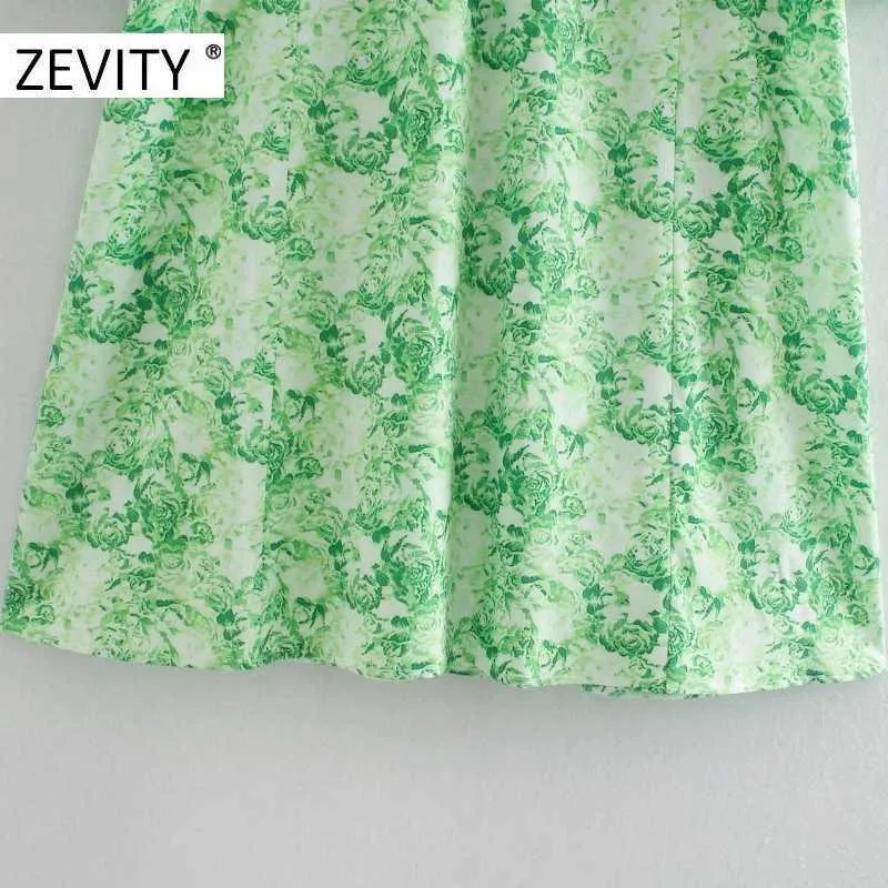 ZEVITY women fashion turn down collar print green shirt dress office ladies button business vestido chic straight dresses DS4434 210603