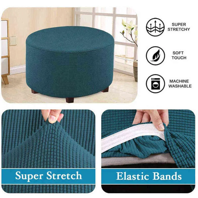 Elastyczna okrągła Osmańska Slipcover Protector Protector Wymienny Zmywalny Stretch Sofa Sofa Stóp Pokrywa do salonu 211116