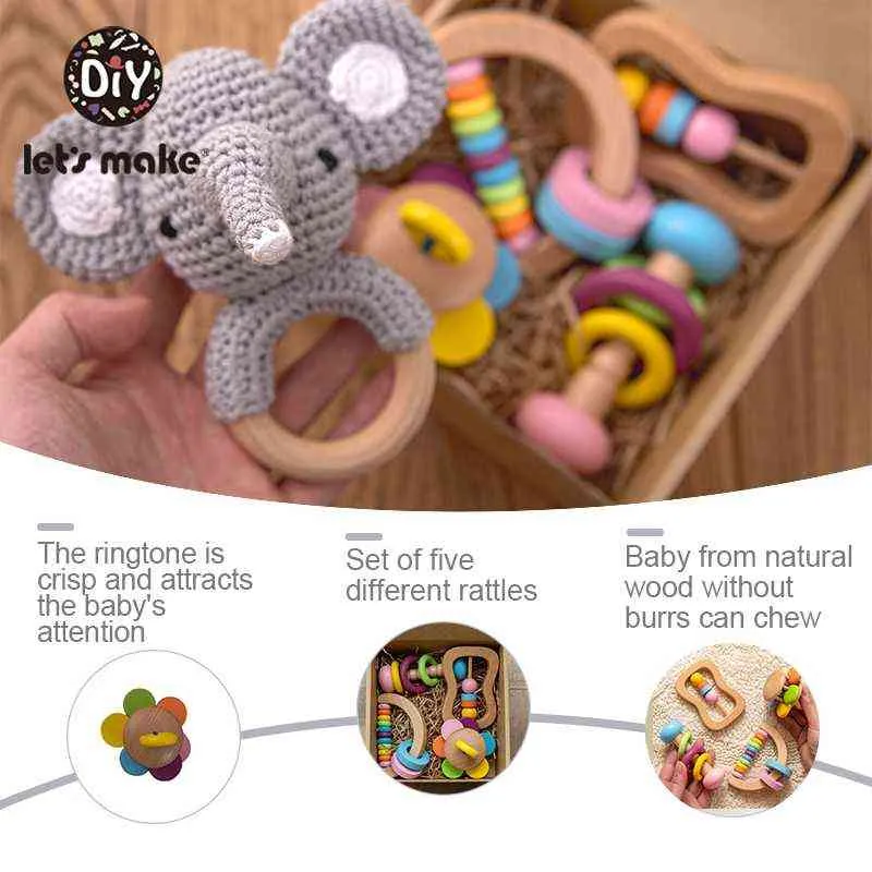 Brinquedos de madeira orgânicos seguros brinquedos bebê brinquedo brinquedo diy crochet chocalho muither pulseira Teether conjunto de bebê Montessori toddler brinquedo 211029