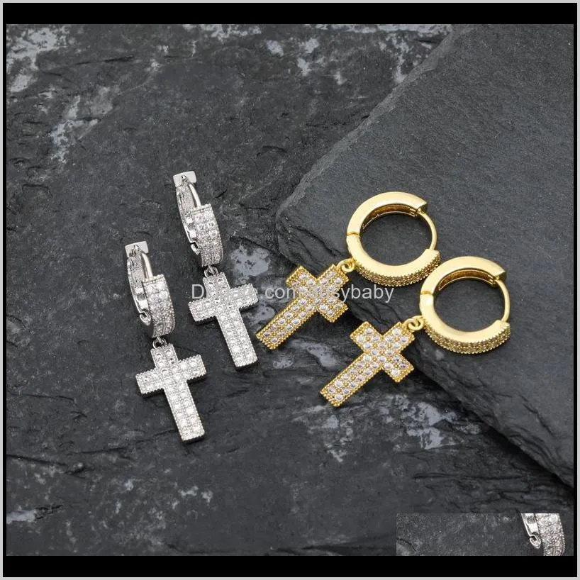 Hoop Huggie Luxury Designer Earrings Hip Hop Jewelry Iced Out Diamond Cross Earring Bling Men Women Stud Earings Rapper Hip171I