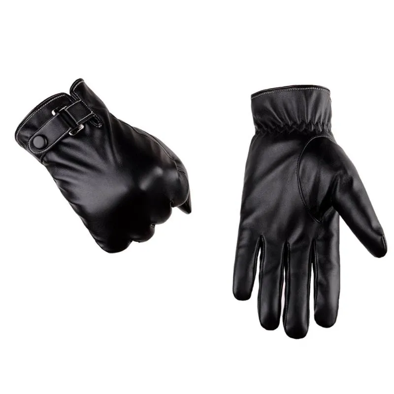 Five Fingers Gloves Men Driving Winter Warm Cashmere Full Finger Leather Touch Screen Mittens Outdoor Ski Cycling Thermal Waterpro317n