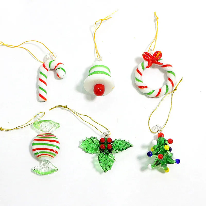 Mini handgjorda glas julgran konst figur prydnad färgstark söt hänge gåva för barn xmas hängande dekor charm tillbehör