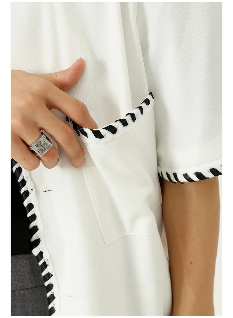 IEFB Men's Clothing Summer Short Sleeve Design Jacket Coat Men's Trend Loose Simple Round Collar Single Breated Top 210524