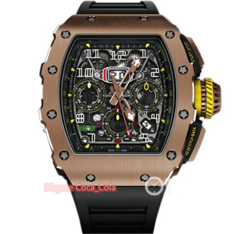 Topkwaliteit horloges Klassiek 50 mm x 44 mm NTPT koolstofvezel skelet waterdicht rubber transparant mechanisch automatisch herenhorloge M194J