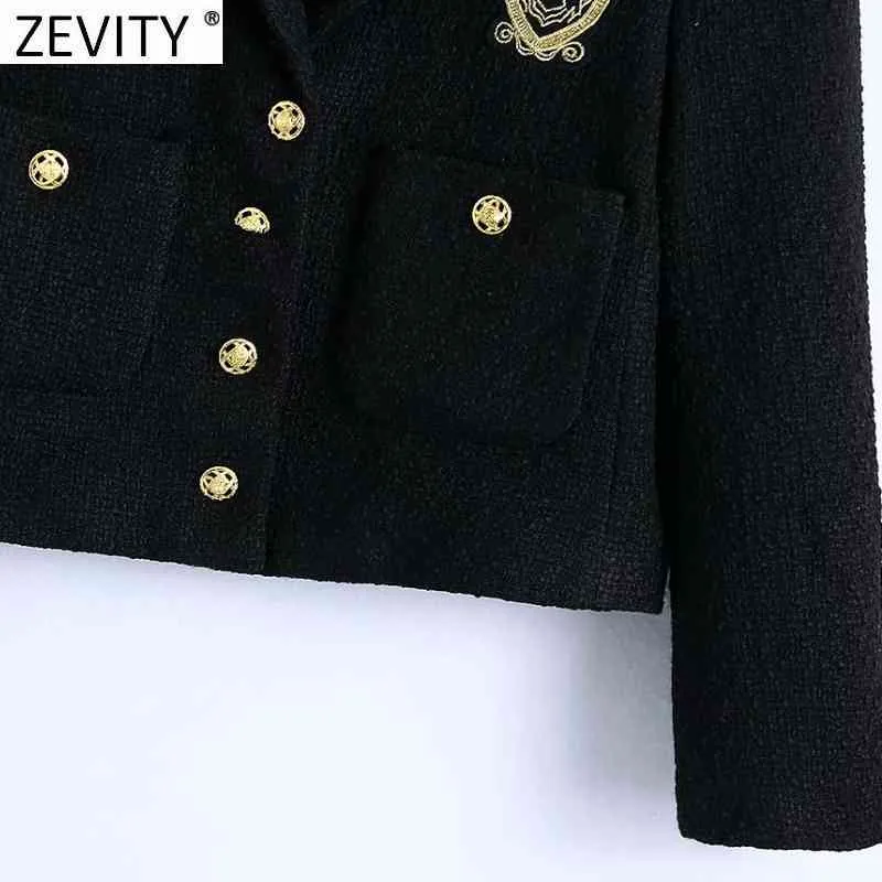 Femmes Angleterre Style Badge Patch Bouton de laine Blazer Manteau Vintage Manches longues Poches Femme Vêtements de dessus Chic Tops CT663 210416