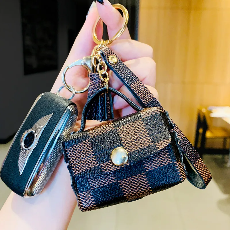 Mini sac porte-clés de personnalité, porte-monnaie Simple, rangement d'écouteurs, sac à carreaux, breloque clé, cadeau pour petite amie 249f