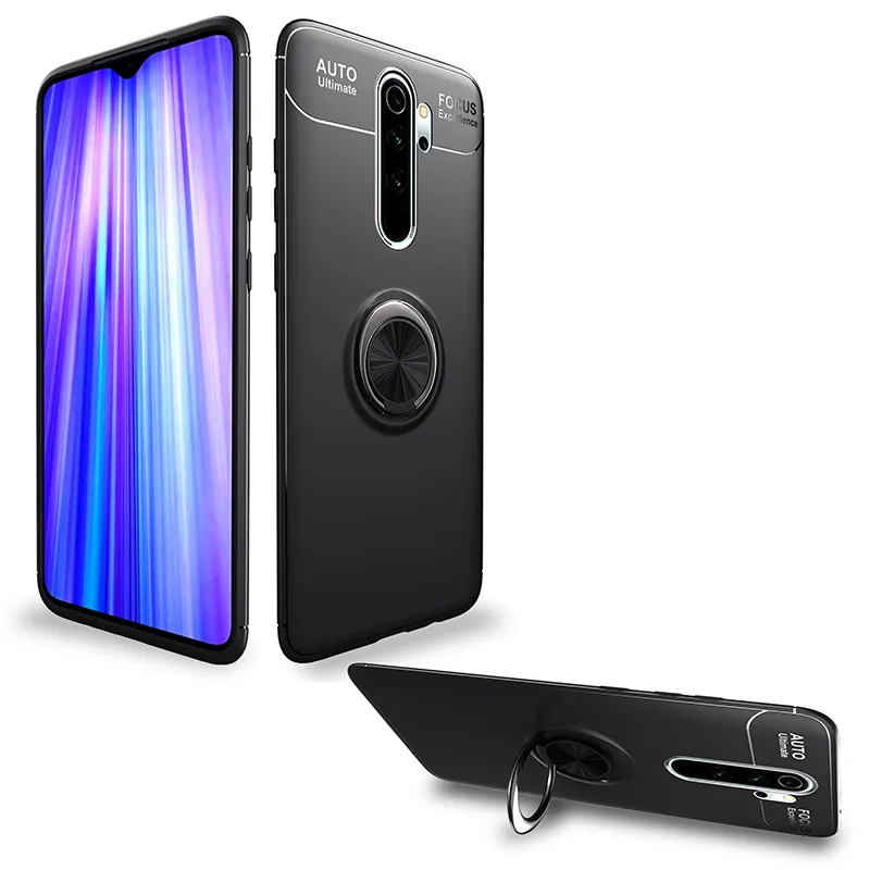 Xiomi Redmi Notu 8 Pro Yumuşak Silikon Arka Telefon Kapak Metal Parmak Yüzük ile Xiaomi Mi 9 T Redmi K20 Pro Standı Coque