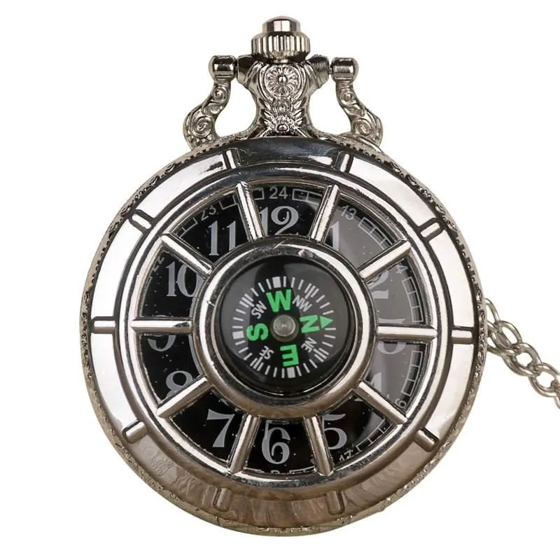 Montres de poche Boussole Design de mode Vintage Creux Squelette Montre Noir Étoilé Cadran Rond Antique Pendentif Horloge Cadeaux Hommes Femmes 2114