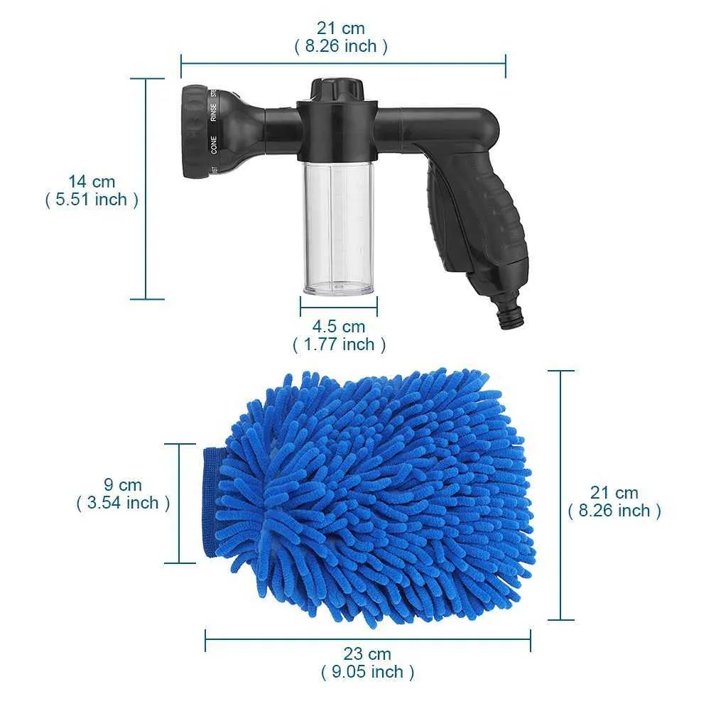 8 Modi Hogedrukschuim Waterpistool met Detergent Container Cleaning Mitt Spuit Spuit Reinigingsinstrument voor Car Wash