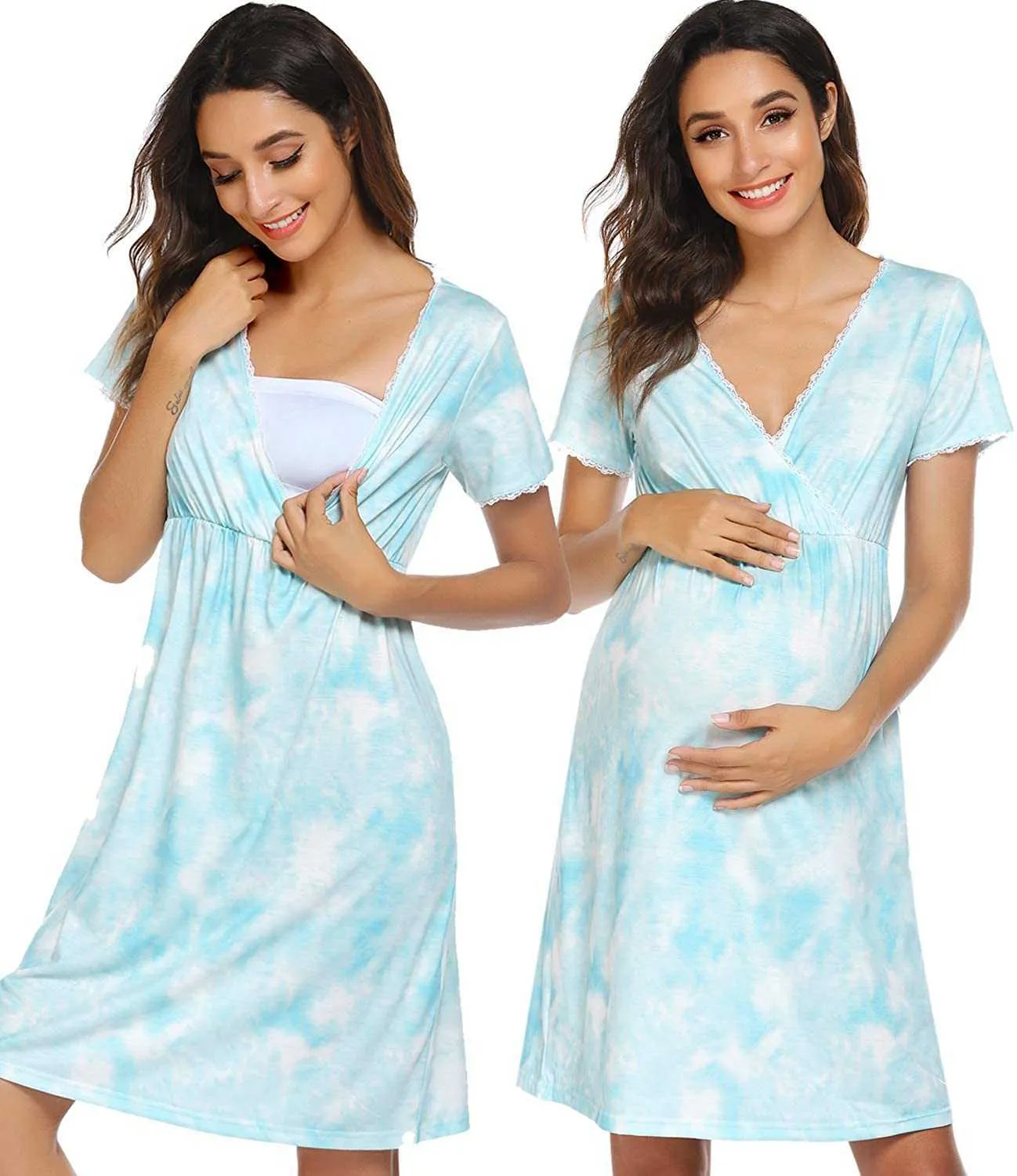 3 en 1 livraison/travail/allaitement chemise de nuit femmes robes de maternité vêtements de nuit pour l'allaitement robe coton vêtements de grossesse 210922