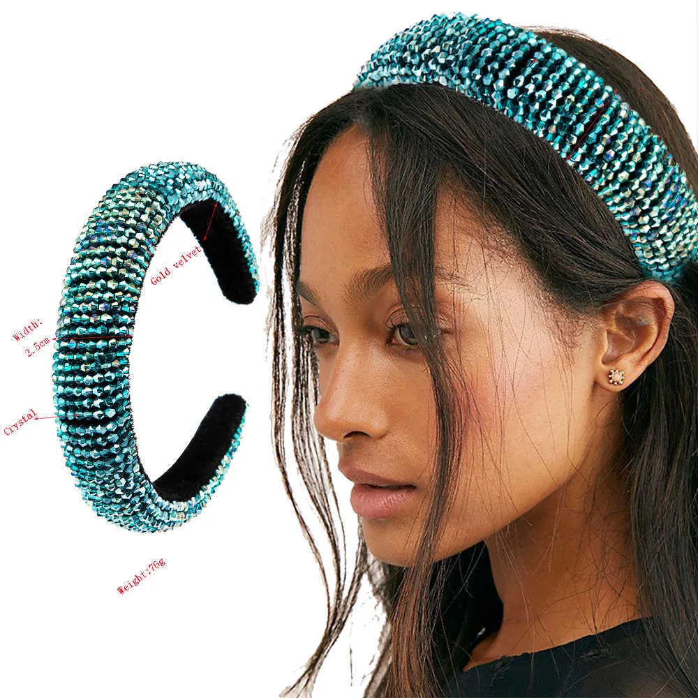 Cn / mycket känslig glänsande färgstark kristall huvudband för kvinna elegant tjock svamp hårband brud bröllop hår tillbehör x0722