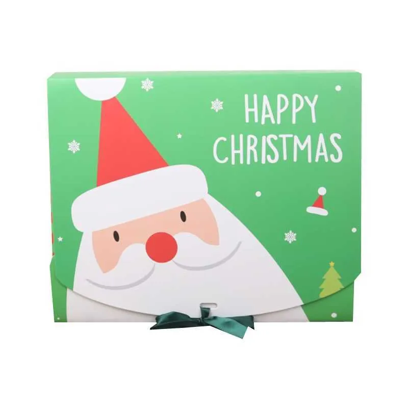 StoBag 12 pz/lotto 31x25x8 cm Natale Grande Caramella Scatola di Imballaggio Biscotto Partito Baby Shower Decorazione Con Nastro Babbo Natale 210602