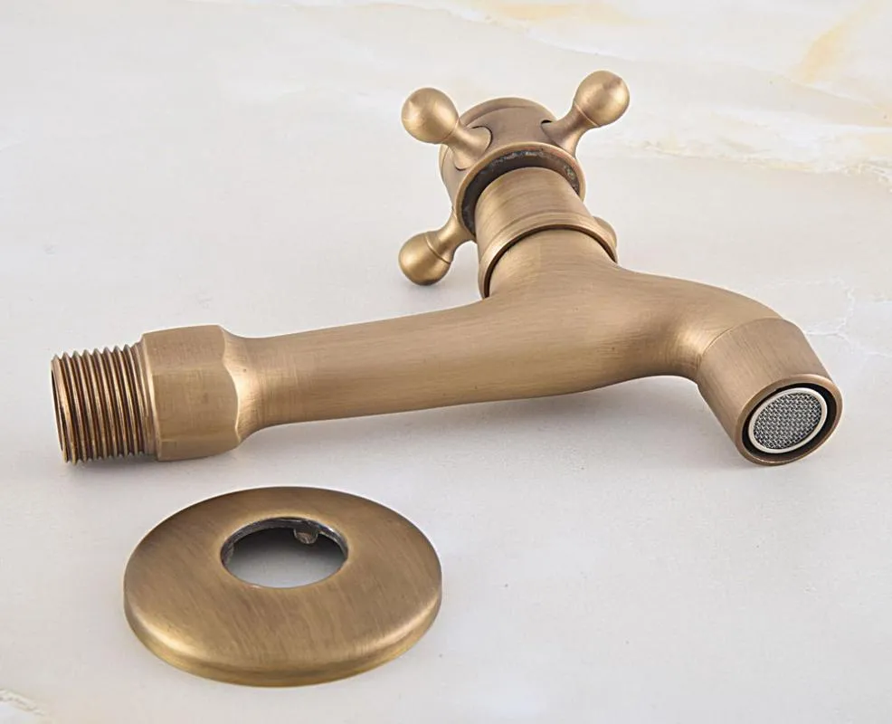 Bathroom Sink Faucets Antique Brass Single Cross Handle Wall Mount Mop Pool Faucet Garden Water Tap Laundry Taps Mav315247g