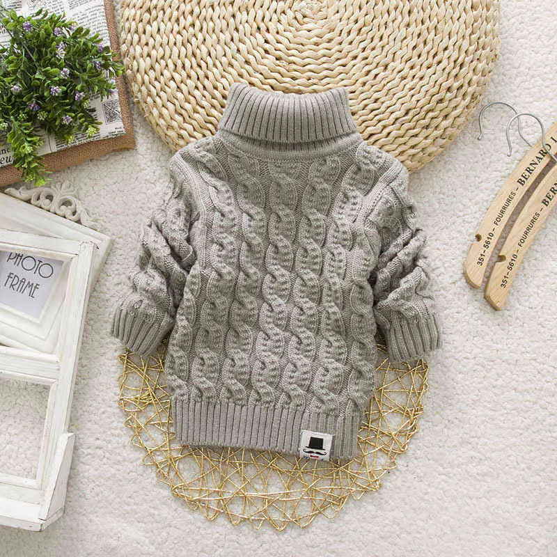 Filologia wokół Twist Pure Color Winter Boy Girl Kid Dzianiny Downing Turtleneck Solid High Collar Sweter Sweter 211201