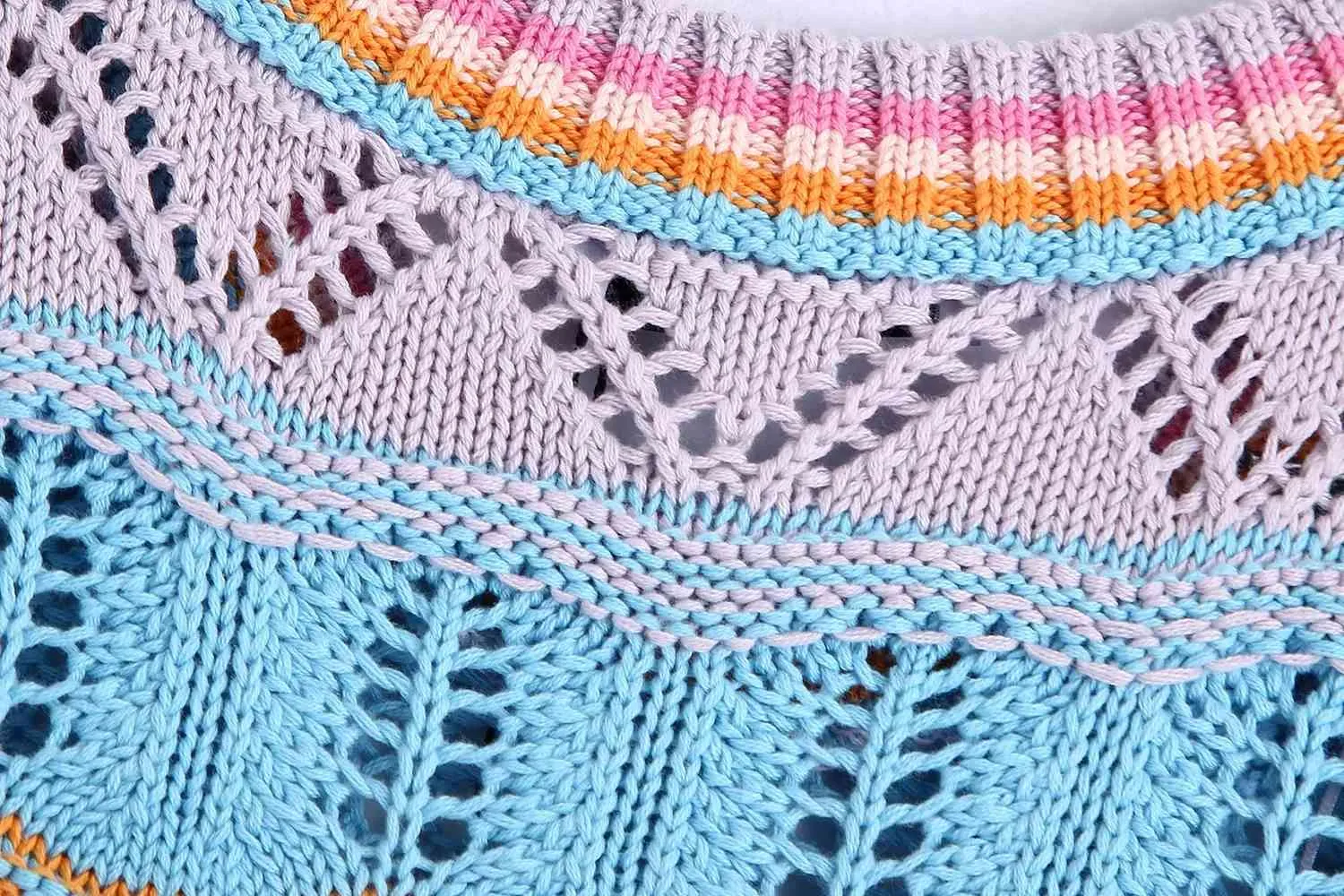 Kvinnor Färg Matchande Hollow Out Crochet Short Stickning Sweater Lady Ärmlös Casual Slim Vest Crop Pullovers Toppar 210520