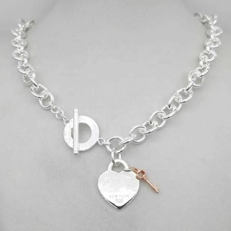 Design feminino prata estilo tf colar pingente corrente colar s925 prata esterlina chave coração amor ovo marca pingente charme ne2600