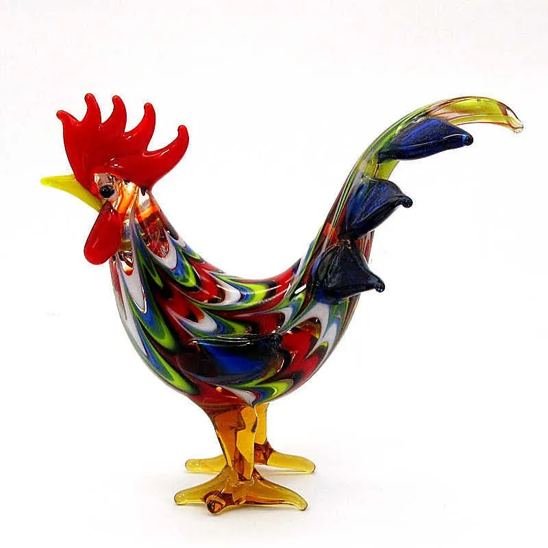 New Colorful Folk Art Style Murano Glass Gallo Figurine Miniature Handmade Animal Statue Home Decoration Novità Gift For Kids