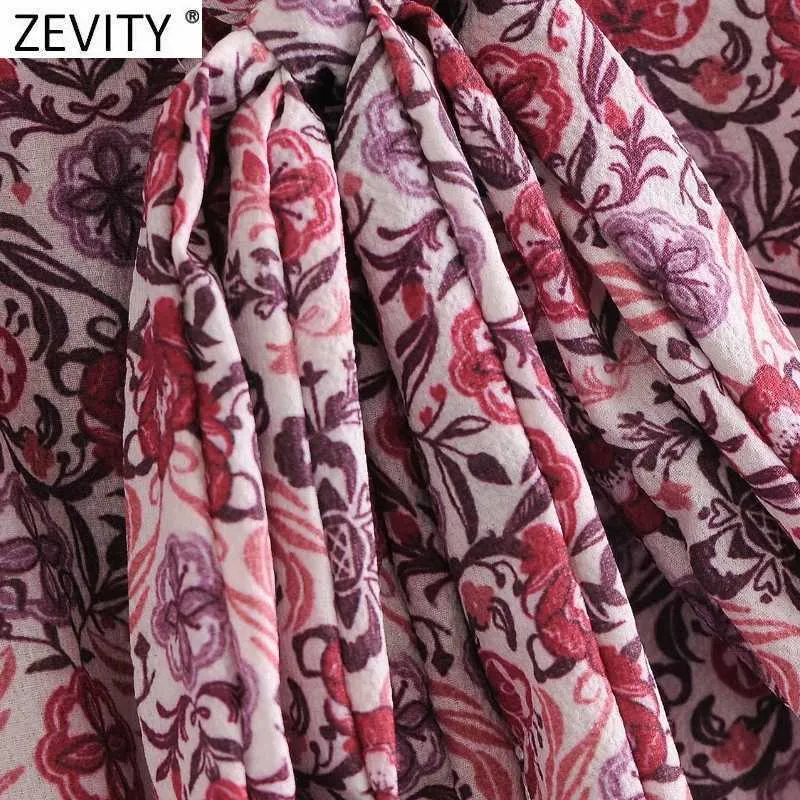 Zevity Women Sweet Agaric Lace Floral Print Casual A Line Dress Femme Platser Långärmad Bow Tied Chic Party Vestido DS4872 210603