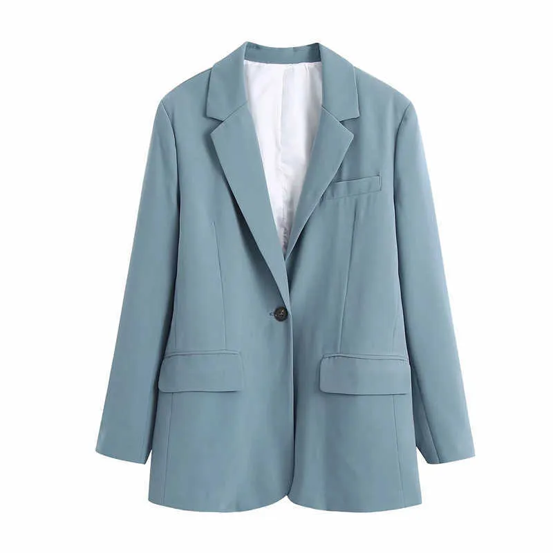 ONKOGENE Za Blau Blazer Frauen Übergroßen Weiblichen Anzug Casual Büro Business Stil Blazer Frau Langarm Elegante Weibliche Mantel 210927