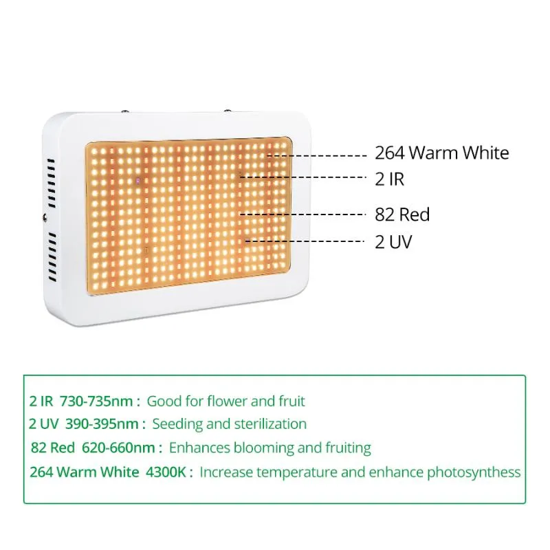 طيف كامل LED ينمو ضوء فيتو مصباح أحمر اللون الأزرق الأشعة تحت الحمراء رقاقة 350leds ديود 500W مربع خيمة داخلي مصابيح نمو زهرة النباتات 253J