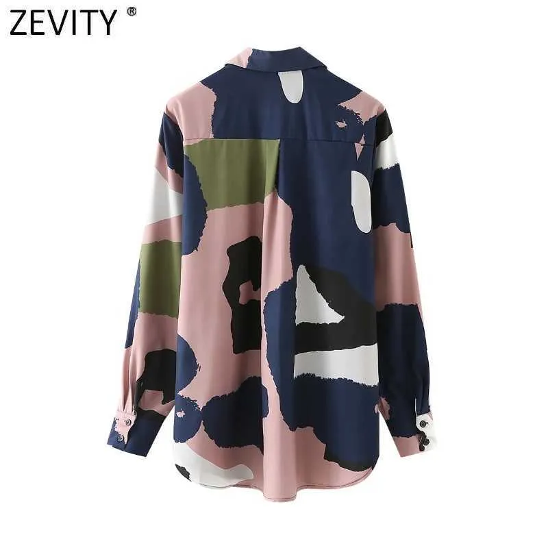 Zevity Kvinnor Mode Färg Matchande Tie Dyed Smock Blus Kvinna Långärmad Bröst Kimono Shirts Chic Blusas Tops LS7666 210603