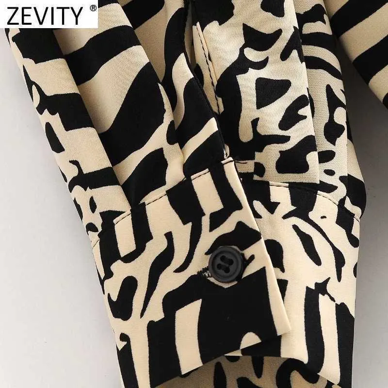 Zevity Women Vintage Chain Patchwork Zebra Striped Print Smock Camicetta Office Ladies Petto Camicie Chic Blusas Top LS7452 210603