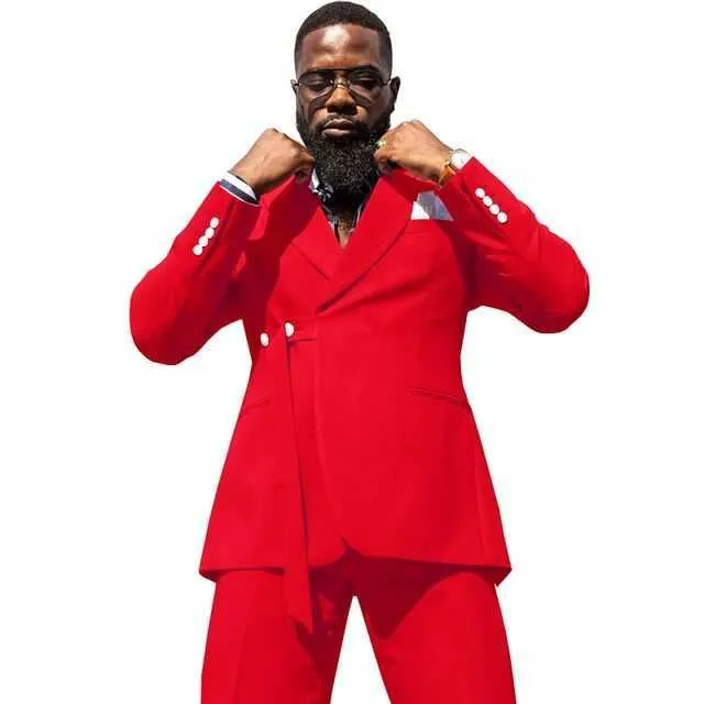 Neueste Mantel-Hose Designs Rot Männer Anzug Prom Smoking Slim Fit Zweireiher Bräutigam Hochzeit Anzüge Für Männer Blazer terno Masuclino X0909