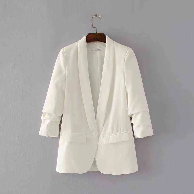 Blazer blanc femmes costumes printemps été trois quarts manches veste mince loisirs blazer rose 211112