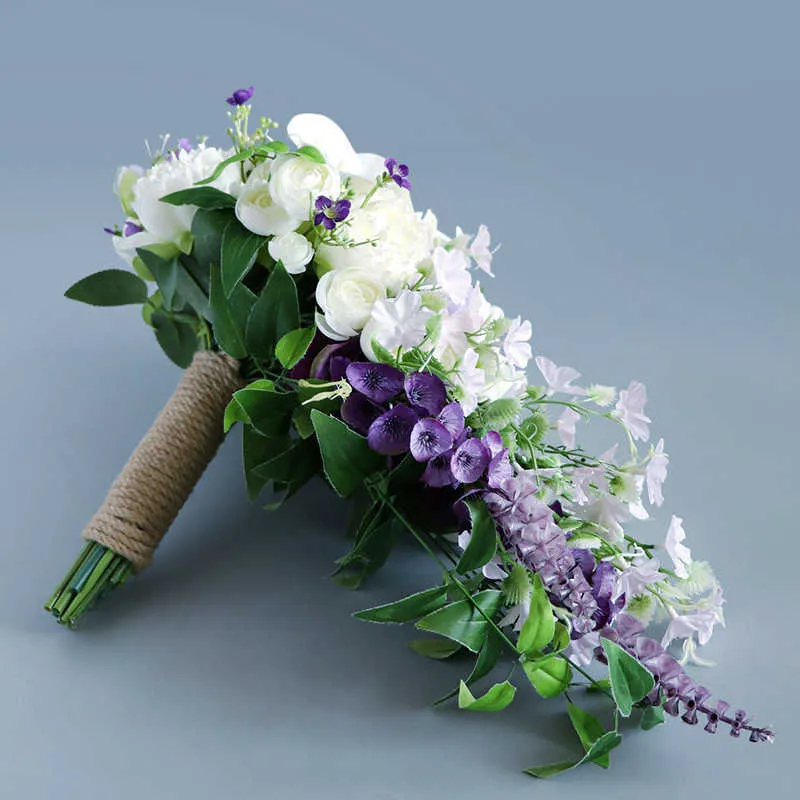 Cascata Viola Fiori da sposa Bouquet da sposa Peonia artificiale Bouquet da sposa Rose Puntelli feste Cascata con fiore X07269600670