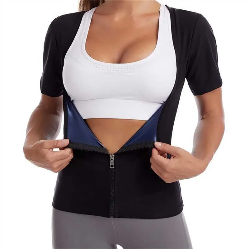 Mulheres sauna shaper colete thermo suor shapewear tanque de emagrecimento colete de cintura treinador espartilho gym fitness hot workout zipper camisa h1018