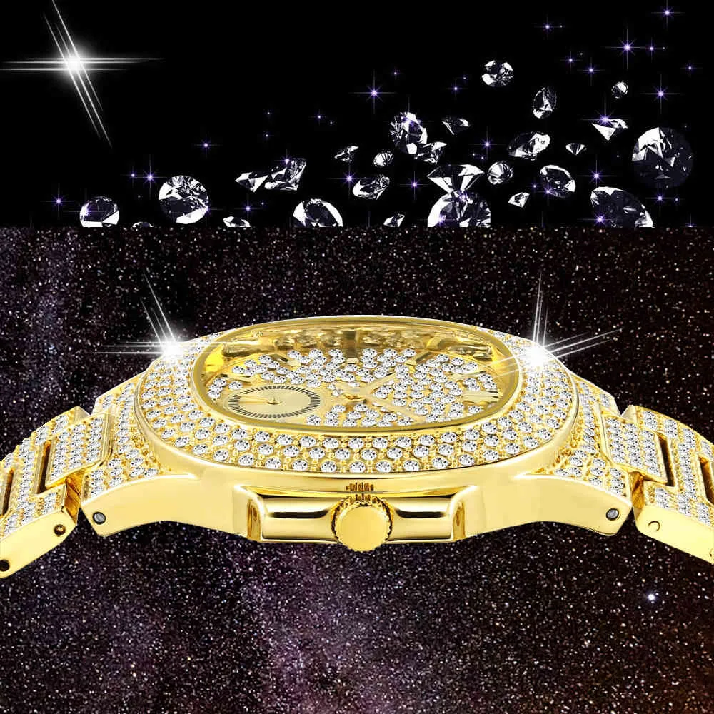 18K Gold Watches for Men Luxury Full Diamond Men's Watch Fashion Quartz Wristwatches AAA CZ Hip Hop Iced Out Male Clock reloj220k